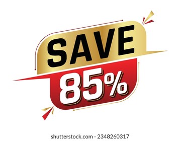 Save 85% isolated on white background. 85 percent. Sales concept. 3d illustration.