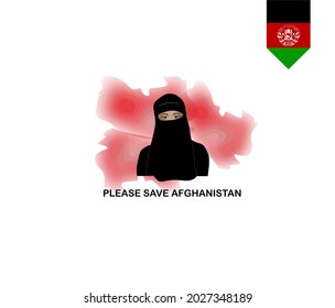 Save Afghanistan. Illustration Showing Sufferings And Fall Of Afghanistan.  Specially Women And Children Are Victims Of This Event. Illustration Of Women  Asking For Help To Save Them And Country.