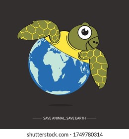 save animal, save earth. Concept of World Wildlife Day and the environment with tortoise in earth.Vector illustration. 