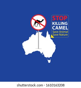 Save animal save nature with sign, camel, stop, icon, poster.