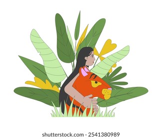 Save animals facing extinction 2D illustration concept. Protecting endangered species. Rainforest wildlife. Tiger guardian cartoon character isolated on white. Metaphor abstract flat vector graphic