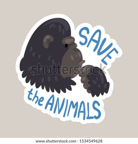 Save the animals tagline sticker cartoon vector illustration