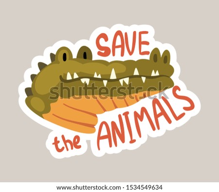 Save the animals tagline sticker cartoon vector illustration