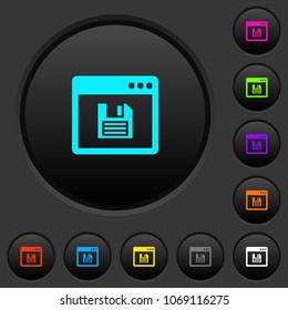 Save application dark push buttons with vivid color icons on dark grey background