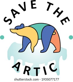 Save the artic vector with colorful design. creative concept. simple strong and elegant design. 