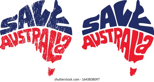 Save Australia in Australian map shape. Grunge texture.