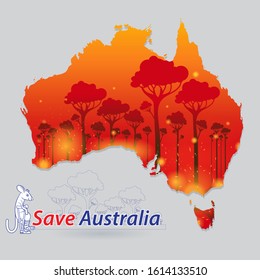 Save Australia Vector Concept Save Wildlife from Forest Fires.
