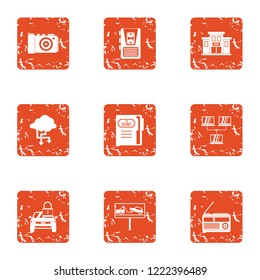 Save auto icons set. Grunge set of 9 save auto vector icons for web isolated on white background