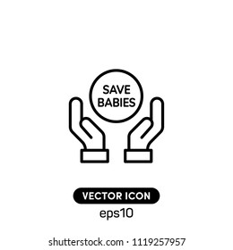 Save Babies Symbol Vector Icon Illustration.White Background.Premium Quality.
