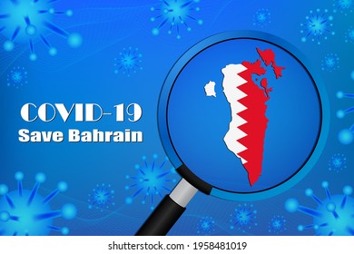 Speichern Sie Bahrain für Stoppviruszeichen. Covid-19-Viruszellen oder Corona-Virus und Bakterien, Nahaufnahme einzeln auf blauem Hintergrund,
Poster-Werbung Flyers Vektorgrafik.
