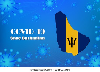 Save Barbadian for stop virus sign. Covid-19 virus cells or corona virus and bacteria close up isolated on blue background,
Poster Advertisement Flyers Vector Illustration.