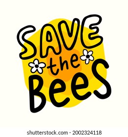 Save the Bees Banner, Creative Font for World Bees Day and Environmental Protection. Typography, Graphic Design Elements, Lettering or Calligraphy Isolated on White Background. Vector Illustration