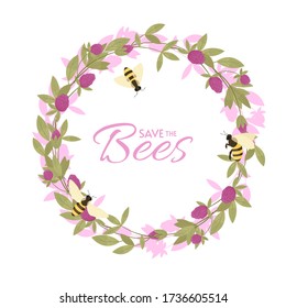 Save The Bees Design. Postcard or poster motive.
