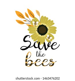 Save The Bees. Save the planet. Postcard or poster motive.