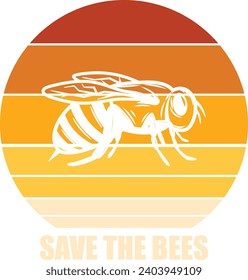 Save the beess Vintage - bee quote, hand drawn lettering for cute print. Positive quotes isolated on white background. Happy slogan for tshirt. Vector illustration bumble, leaves. Typography poster