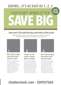 Save Big page layout discount newsletter for use with business or nonprofit
