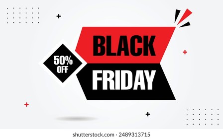 Guardar ¡Disfruta de este Black Friday con nuestro 50% de descuento en Anuncio con un llamativo fondo blanco y Formas dinámicas en negro y rojo! ¡No te pierdas estas ofertas inmejorables!