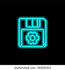 Save blue glowing neon ui ux icon. Glowing sign logo vector
