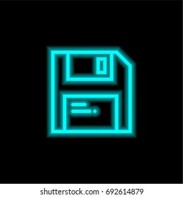 Save blue glowing neon ui ux icon. Glowing sign logo vector