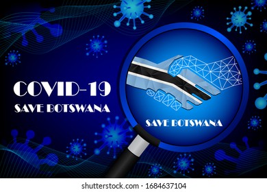 Save Botswana for stop virus sign. Covid-19 virus cells or corona virus and bacteria close up isolated on blue background,
Poster Advertisement Flyers Vector Illustration.