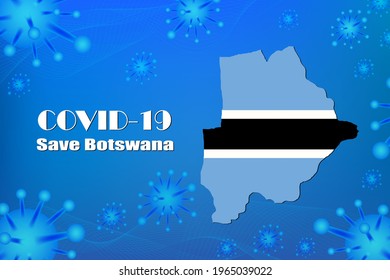 Salven a Botswana para detener el signo del virus. las células del virus Covid-19 o el virus de la corona y las bacterias se cierran aisladas en el fondo azul,
Ilustración vectorial de volantes publicitarios de afiches.