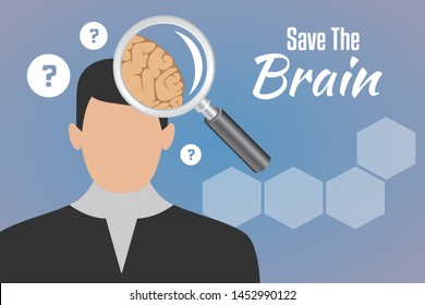 Save the Brain. Neurology Healthcare, Dementia, Alzheimer Metaphor Disease and extinction Vector cartoon illustration.