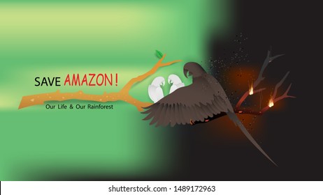 Save The Brazilian Amazon Rainforest, Vector illustration.