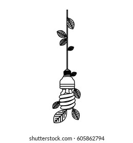 save bulb hanging with leaves, vector illustration design
