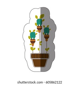 save bulb with leaves inside of plantpot, vector illustration design