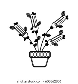 save bulb with leaves inside of plantpot, vector illustration design