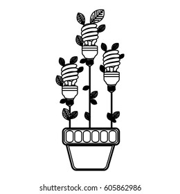 save bulb with leaves inside of plantpot, vector illustration design