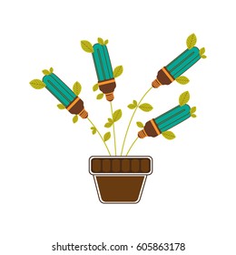 save bulb with leaves inside of plantpot, vector illustration design