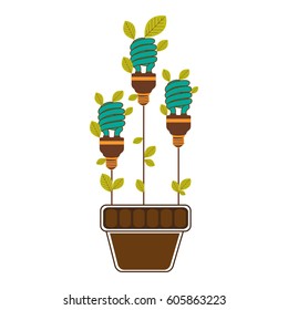save bulb with leaves inside of plantpot, vector illustration design