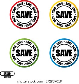 "SAVE", Button, label and sign - Vector illustration