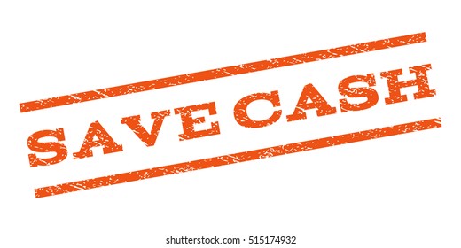 Save Cash watermark stamp. Text tag between parallel lines with grunge design style. Rubber seal stamp with dust texture. Vector orange color ink imprint on a white background.