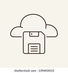 Save to cloud line icon. Floppy disk, network, archive.  Connection concept. Can be used for topics like cloud storage, backup, database