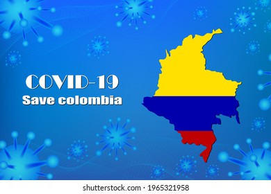 Save colombia for stop virus sign. Covid-19 virus cells or corona virus and bacteria close up isolated on blue background,
Poster Advertisement Flyers Vector Illustration.