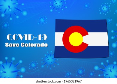 Save Colorado for stop virus sign. Covid-19 virus cells or corona virus and bacteria close up isolated on blue background,
Poster Advertisement Flyers Vector Illustration.