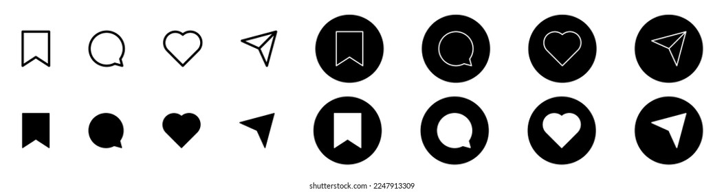 Save, comment, like, and share icon set. Use for web and mobile app.
