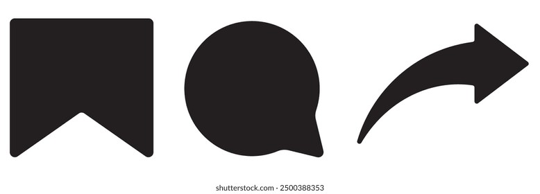 
Save, comment and share icon in black. Vector graphic illustration, eps 10.