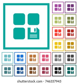 Save component flat color icons with quadrant frames on white background