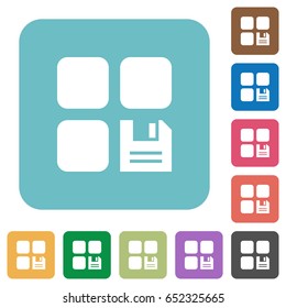 Save component white flat icons on color rounded square backgrounds