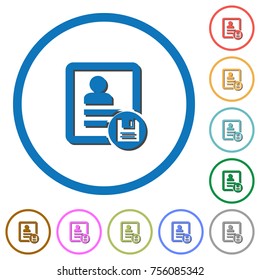 Save contact changes flat color vector icons with shadows in round outlines on white background