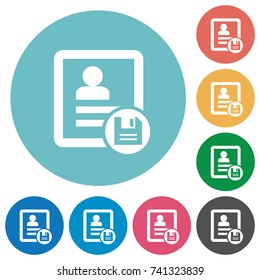 Save contact changes flat white icons on round color backgrounds