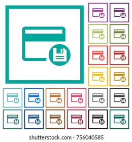 Save credit card flat color icons with quadrant frames on white background