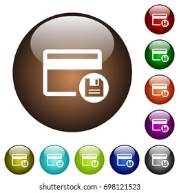 Save credit card white icons on round color glass buttons