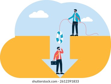 To save the crisis, hand holding a lifebuoy and throw it into the falling arrow.

