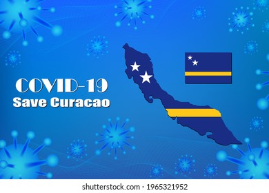 Save Curacao for stop virus sign. Covid-19 virus cells or corona virus and bacteria close up isolated on blue background,
Poster Advertisement Flyers Vector Illustration.