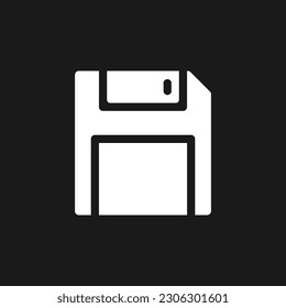 Save dark mode glyph ui icon. Floppy disk. Simple filled line element. User interface design. White silhouette symbol on black space. Solid pictogram for web, mobile. Vector isolated illustration