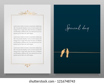 SAVE THE DAT E SPECIAL EVENT CARD VECTOR TEMPLATE BIRD COUPLE. Design Element For Wedding Card / Birthday Card And Special Events